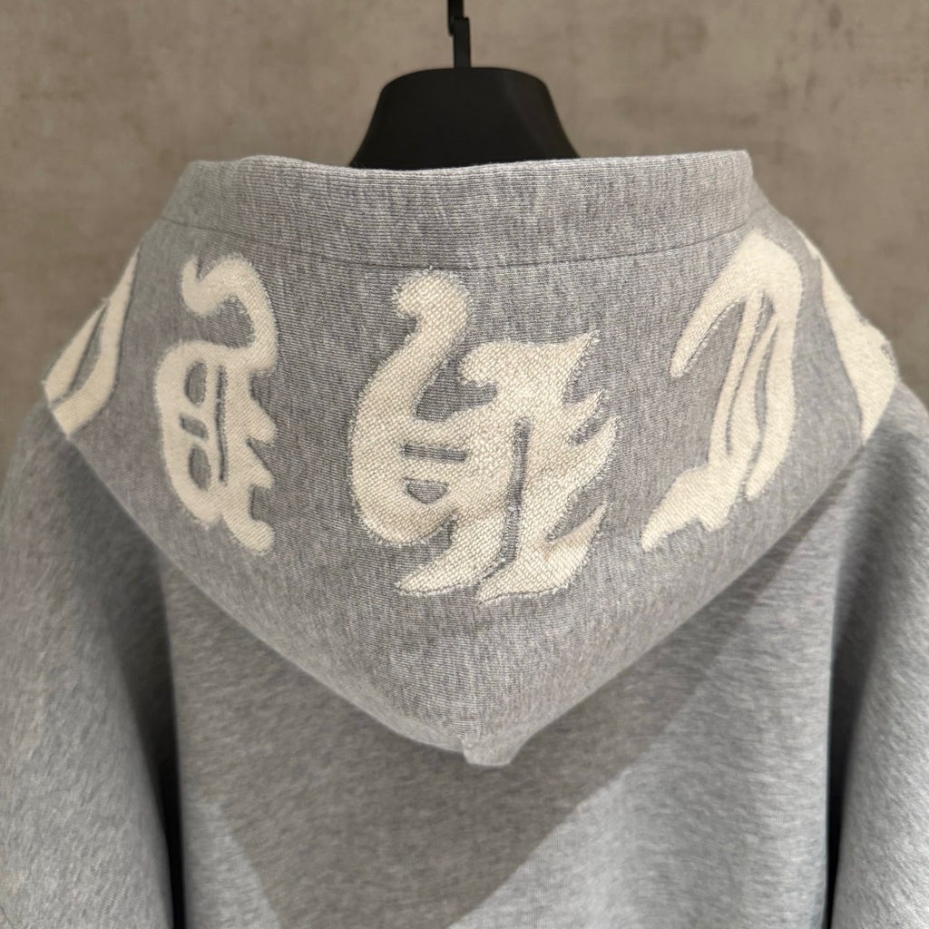 Embroidered Hood & Leather Cross Patch Grey Oversized Hoodie™
