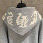 Embroidered Hood & Leather Cross Patch Grey Oversized Hoodie™