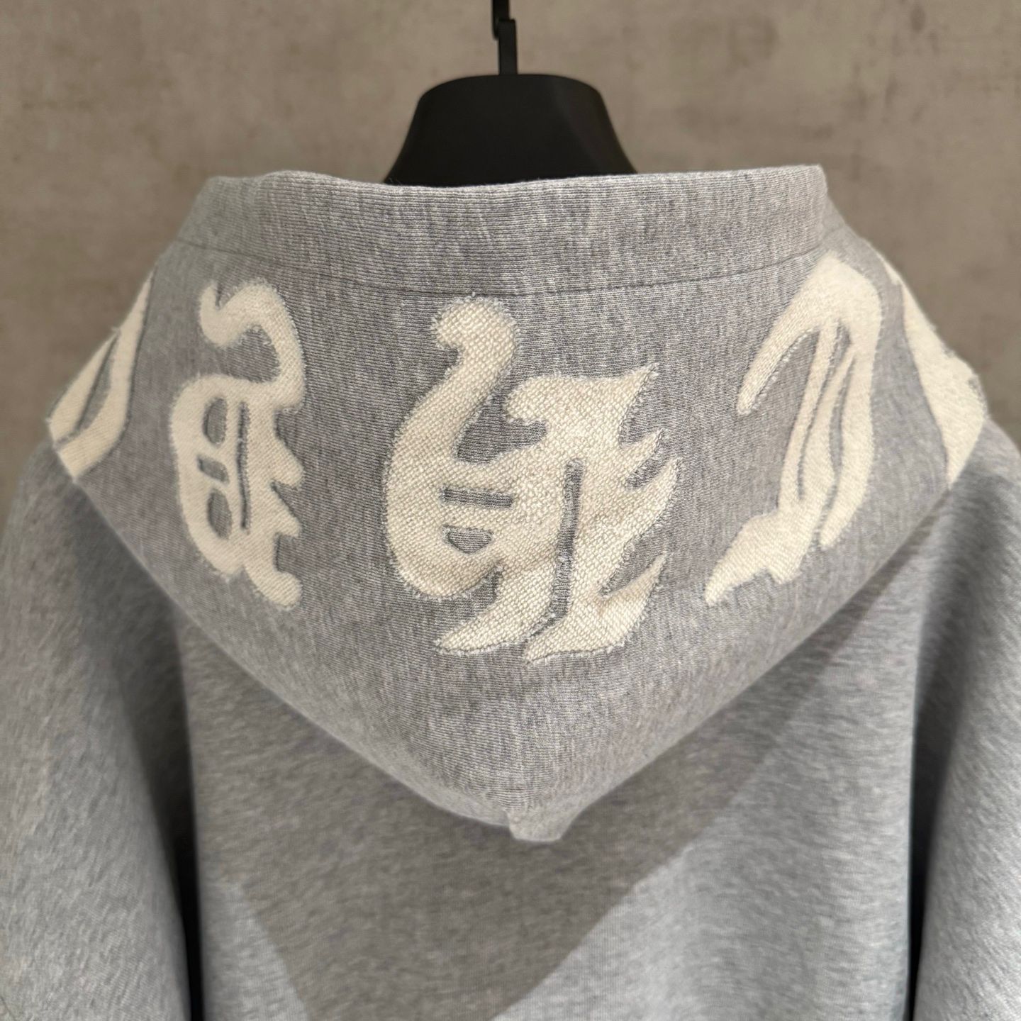 Embroidered Hood & Leather Cross Patch Grey Oversized Hoodie™