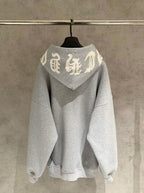 Embroidered Hood & Leather Cross Patch Grey Oversized Hoodie™