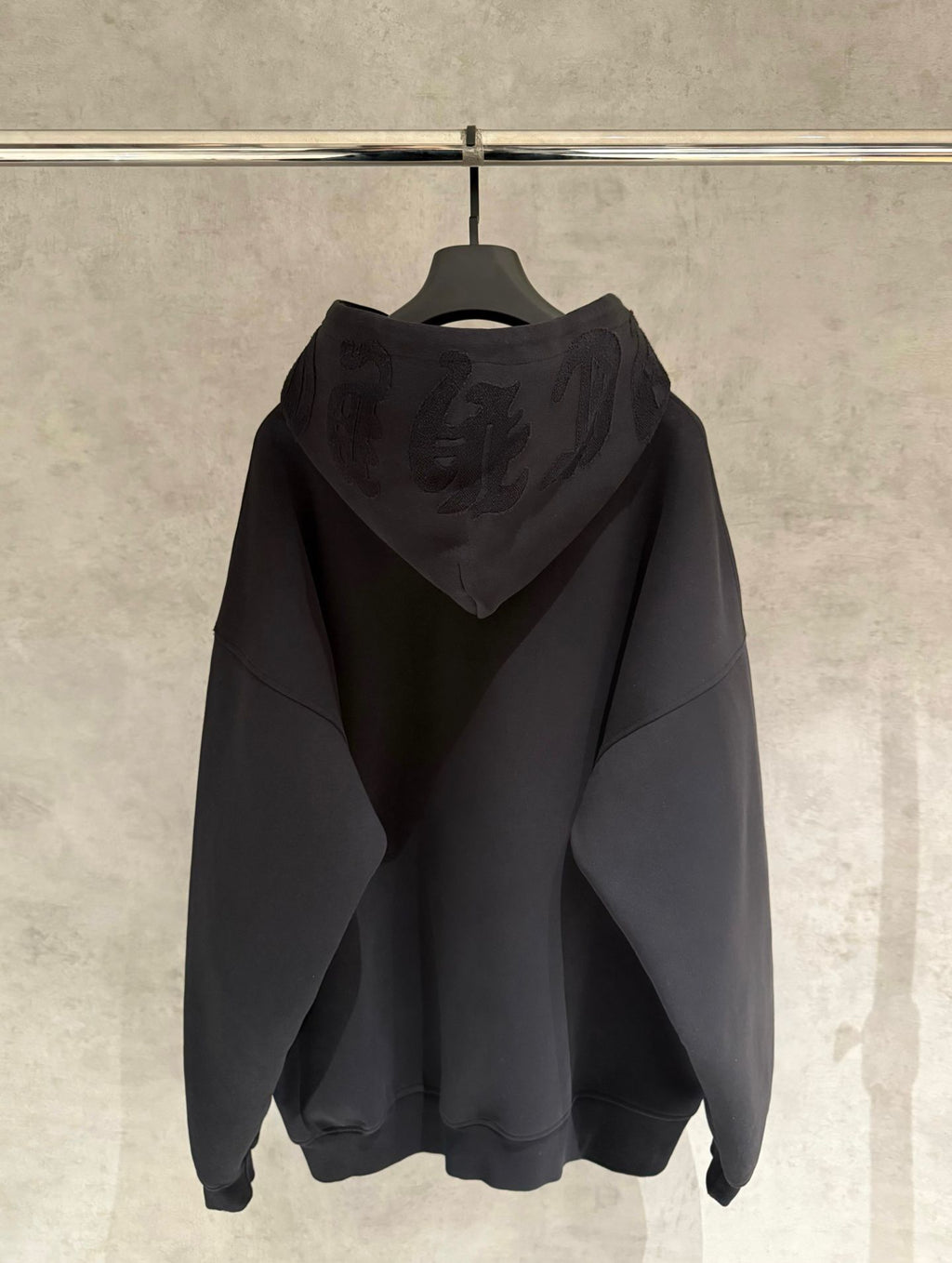 Embroidered Hood & Leather Cross Patch Black Oversized Hoodie™