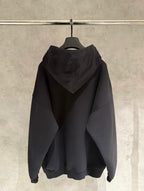 Embroidered Hood & Leather Cross Patch Black Oversized Hoodie™