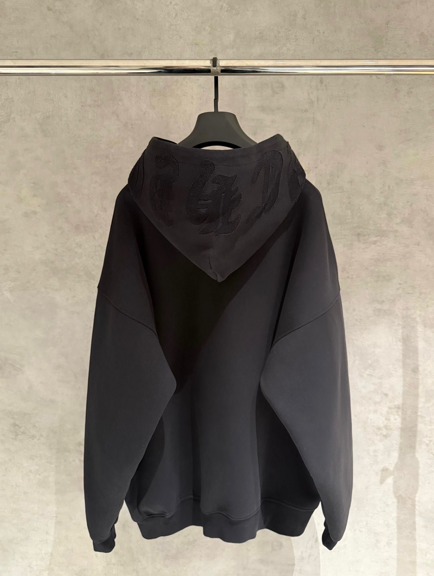 Embroidered Hood & Leather Cross Patch Black Oversized Hoodie™