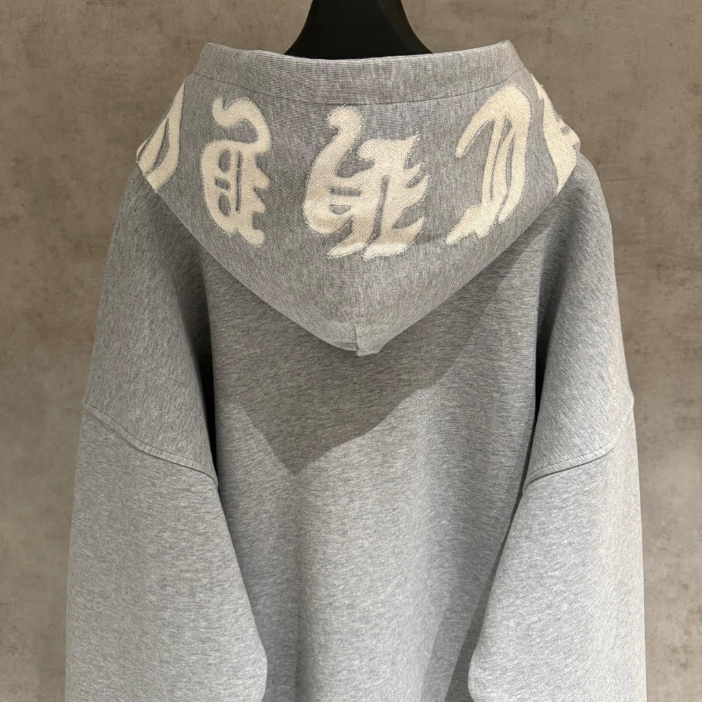 Embroidered Hood & Leather Cross Patch Grey Oversized Hoodie™