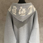 Embroidered Hood & Leather Cross Patch Grey Oversized Hoodie™