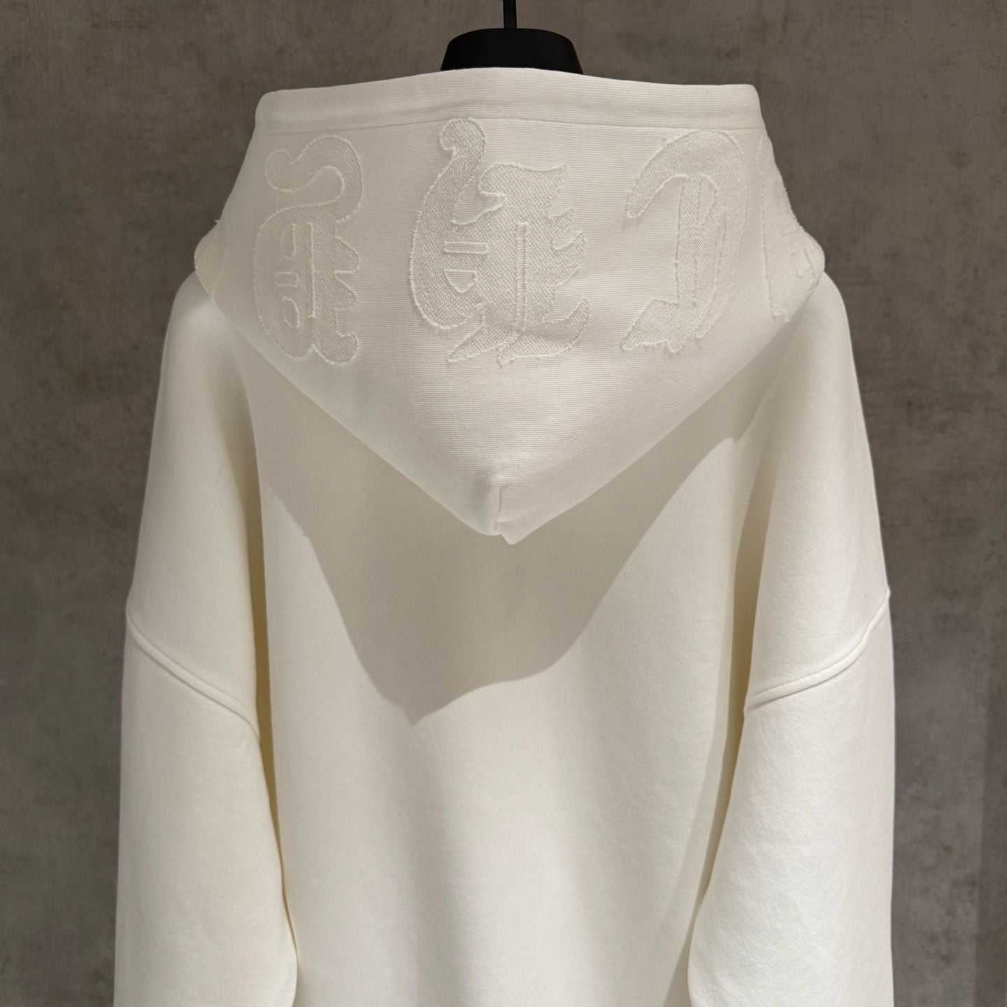 Embroidered Hood & Leather Cross Patch White Oversized Hoodie™