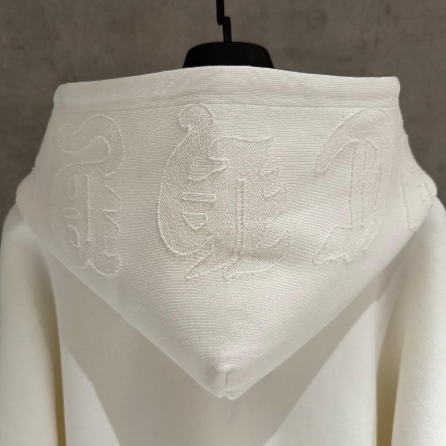 Embroidered Hood & Leather Cross Patch White Oversized Hoodie™