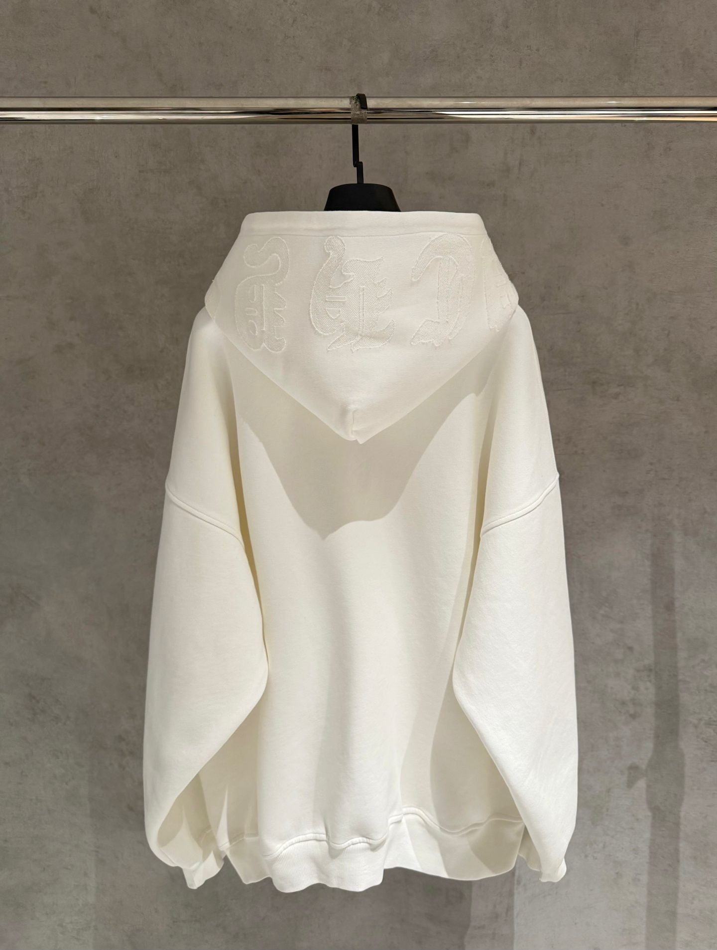 Embroidered Hood & Leather Cross Patch White Oversized Hoodie™