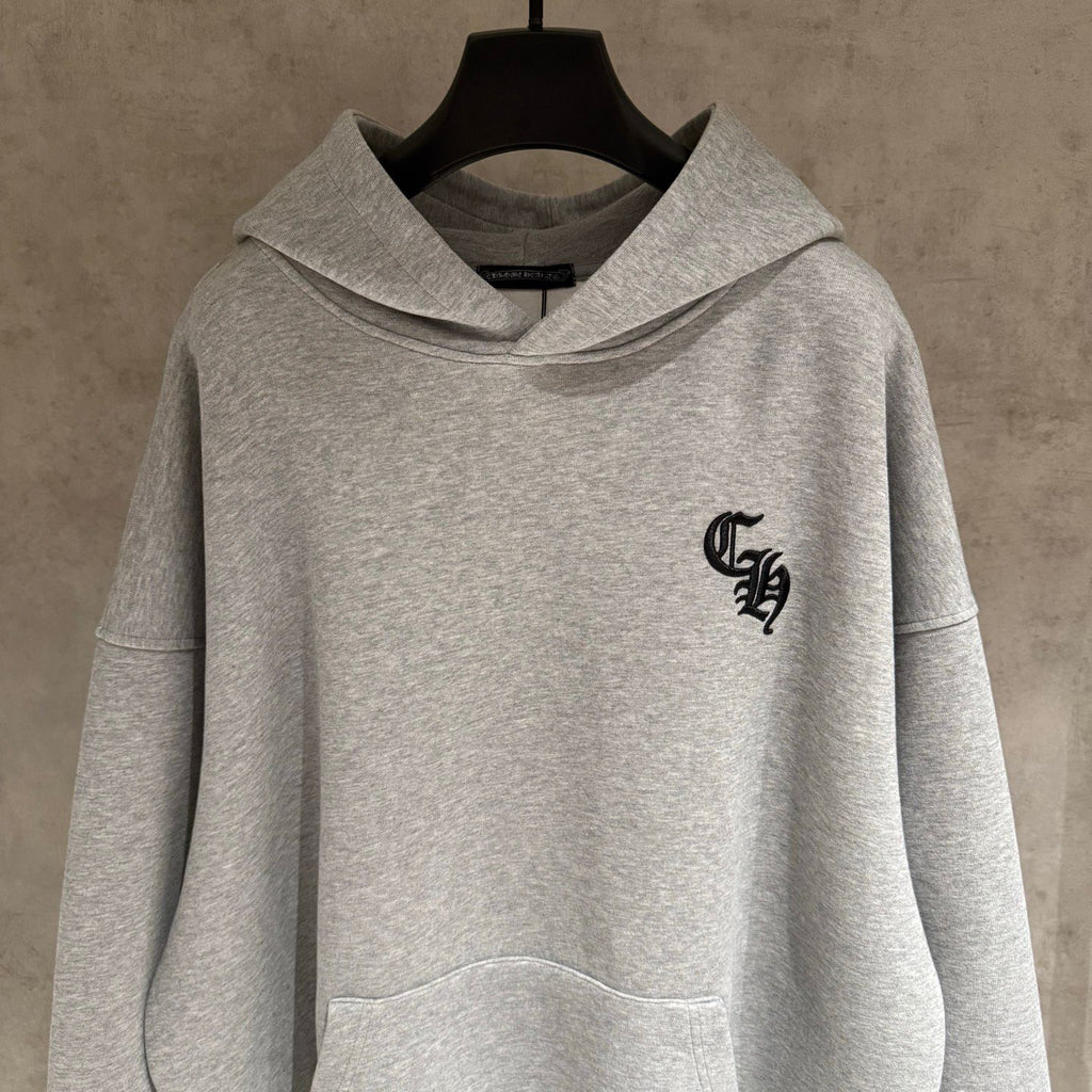 Embroidered CH Logo Grey Oversized Hoodie™