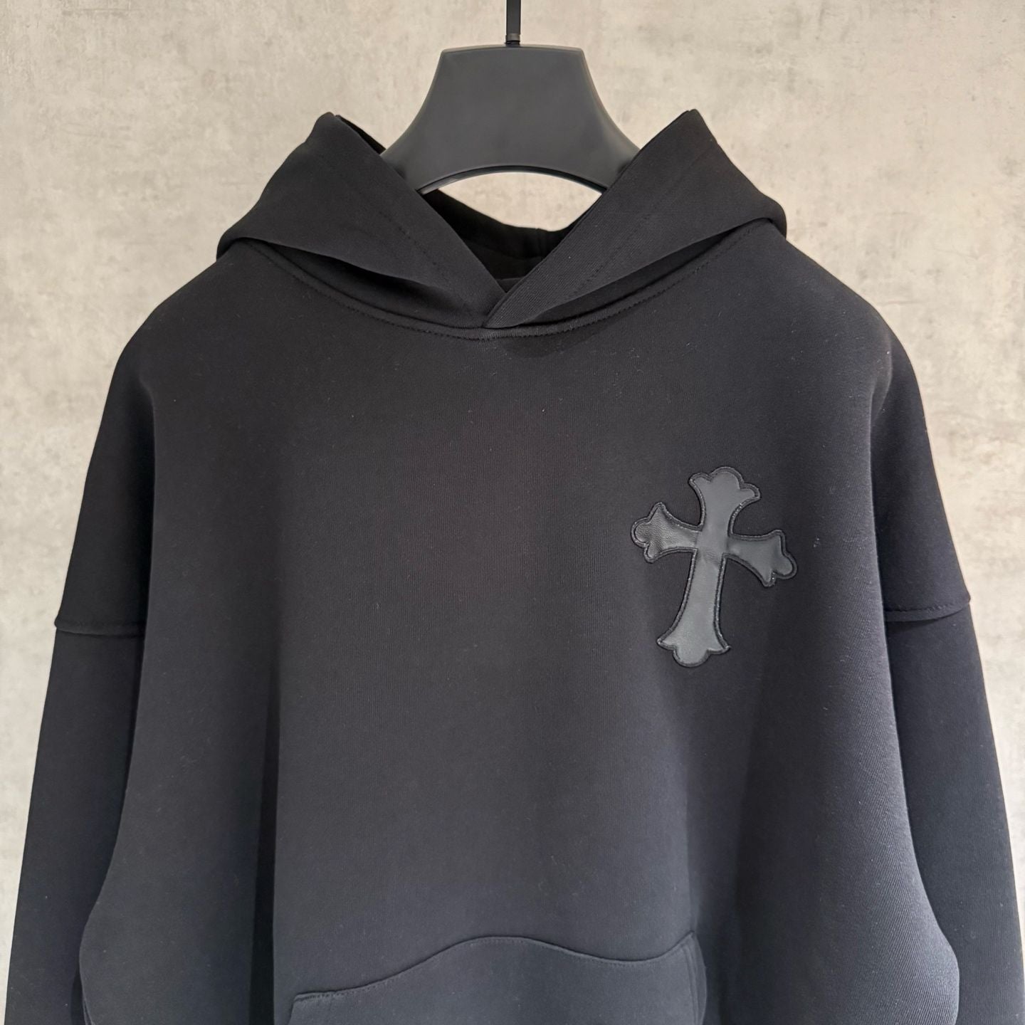 Leather Cross Oversized Black Hoodie™