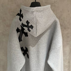 Leather Cross Oversized Grey Hoodie™