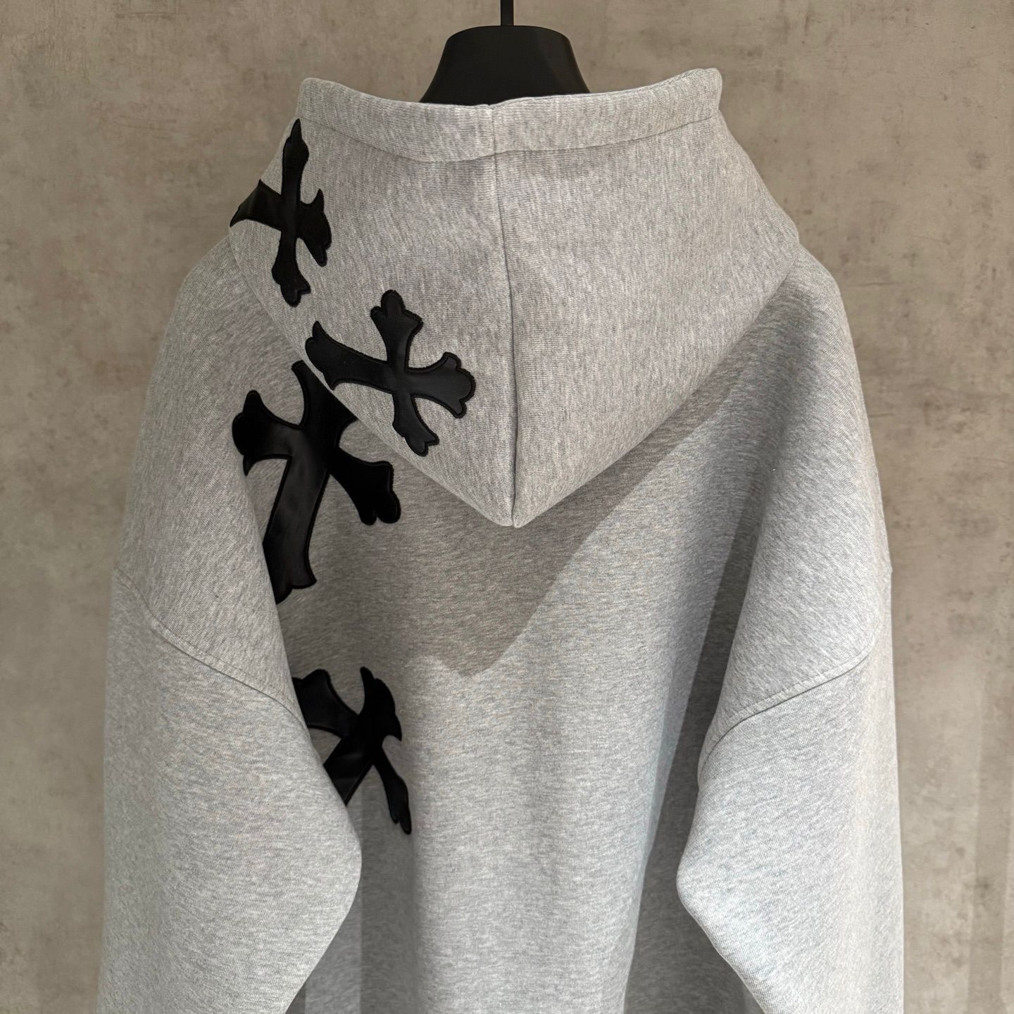 Leather Cross Oversized Grey Hoodie™