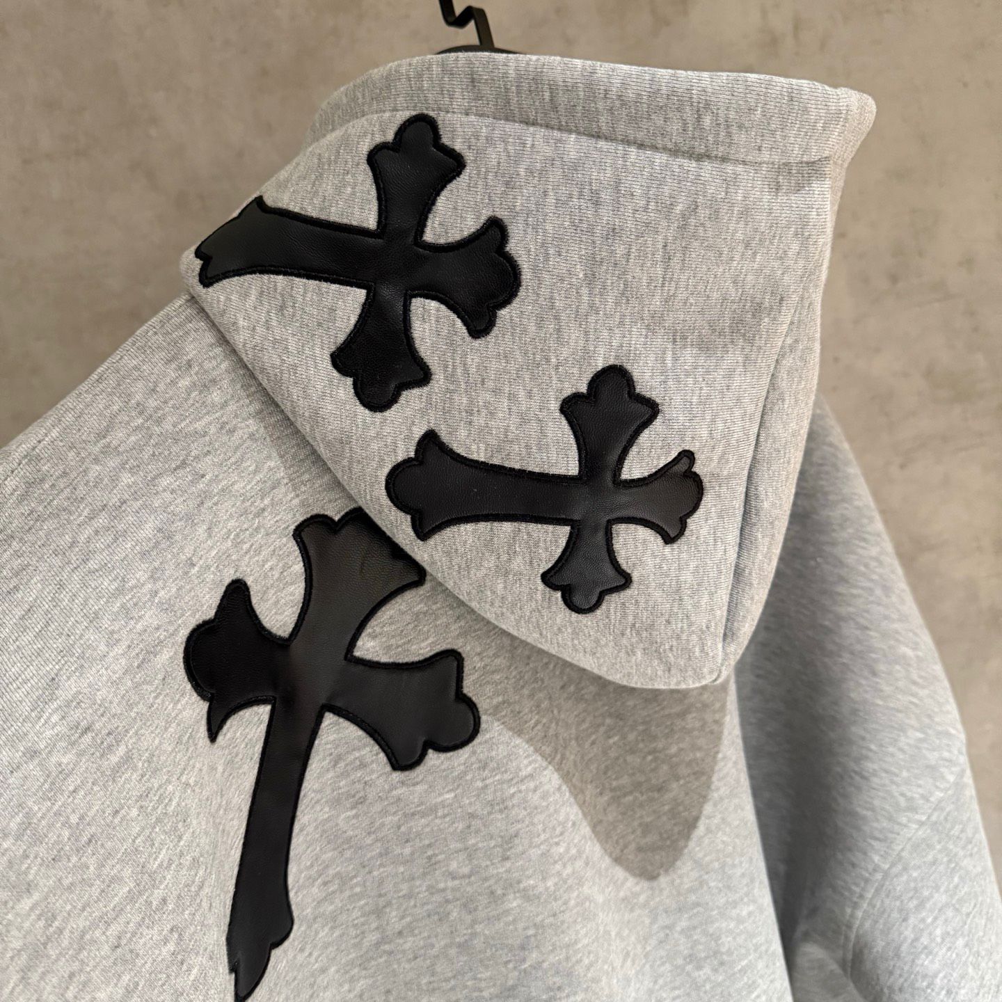 Leather Cross Oversized Grey Hoodie™