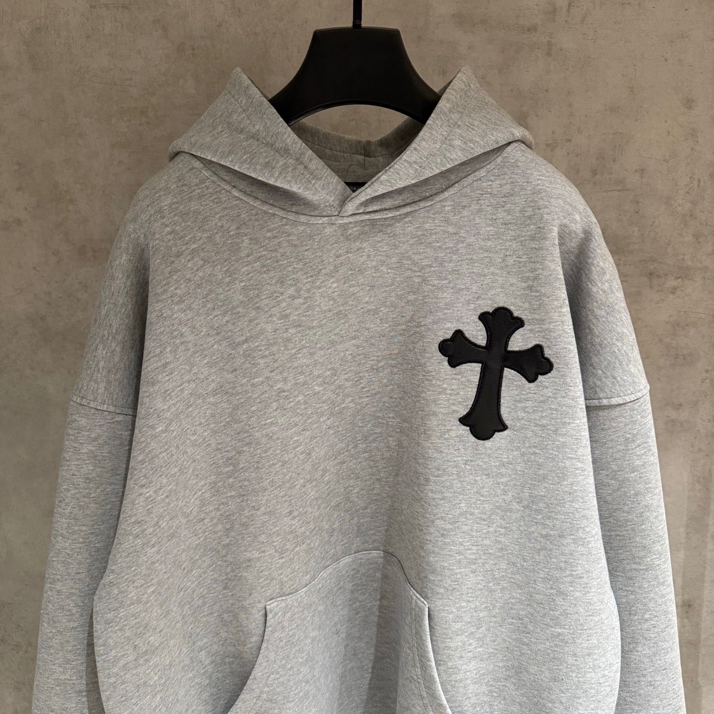 Leather Cross Oversized Grey Hoodie™