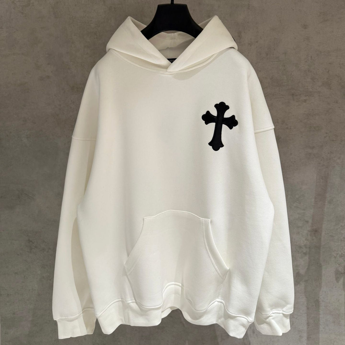 Leather Cross Oversized White Hoodie™