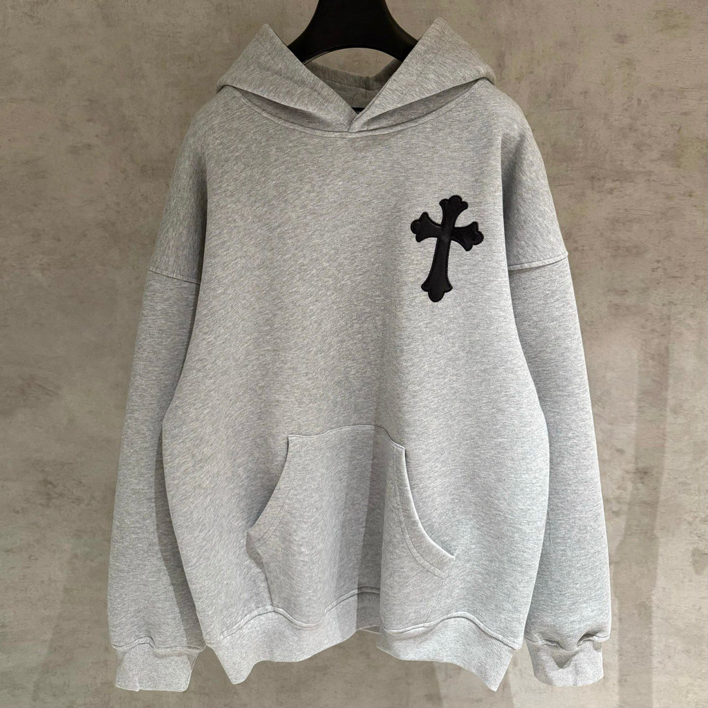 Leather Cross Oversized Grey Hoodie™