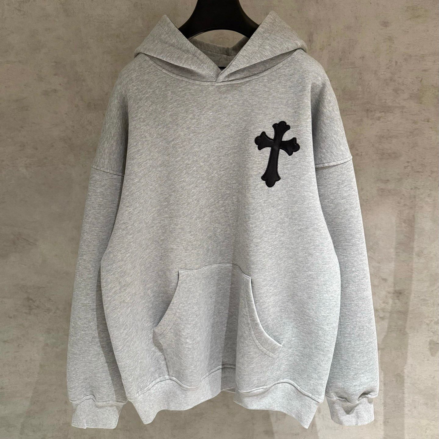 Leather Cross Oversized Grey Hoodie™
