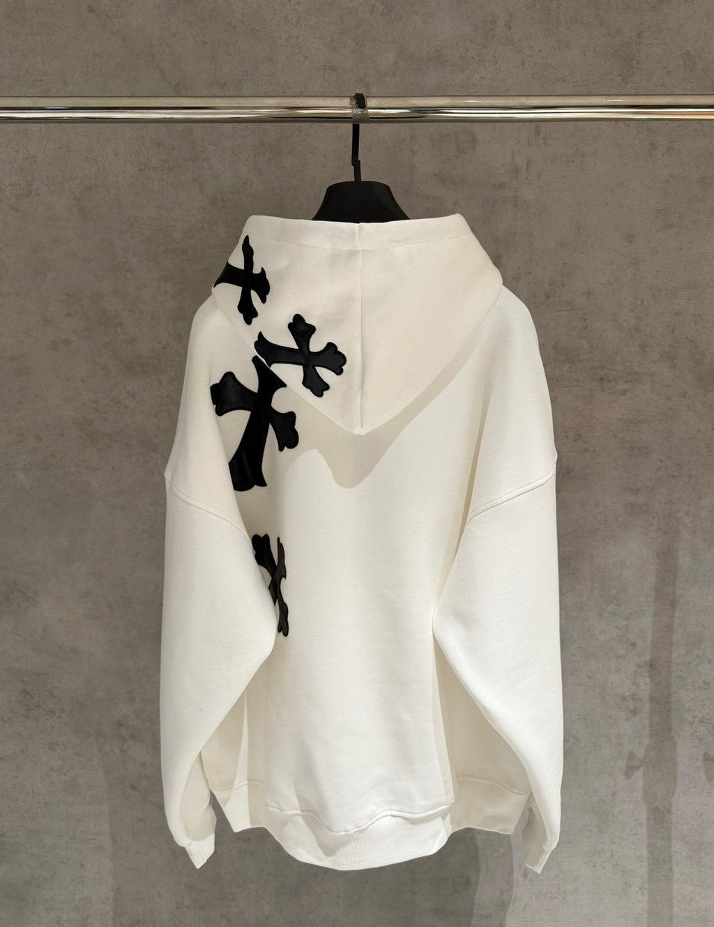 Leather Cross Oversized White Hoodie™