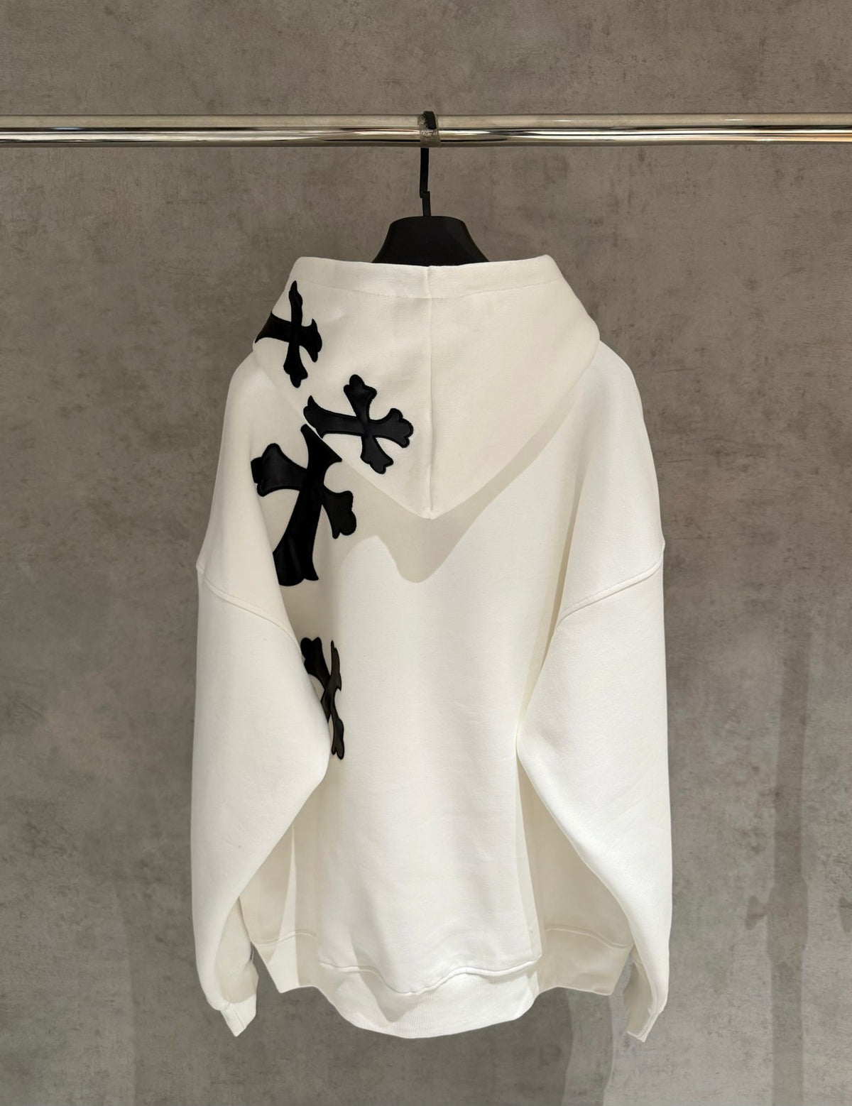 Leather Cross Oversized White Hoodie™