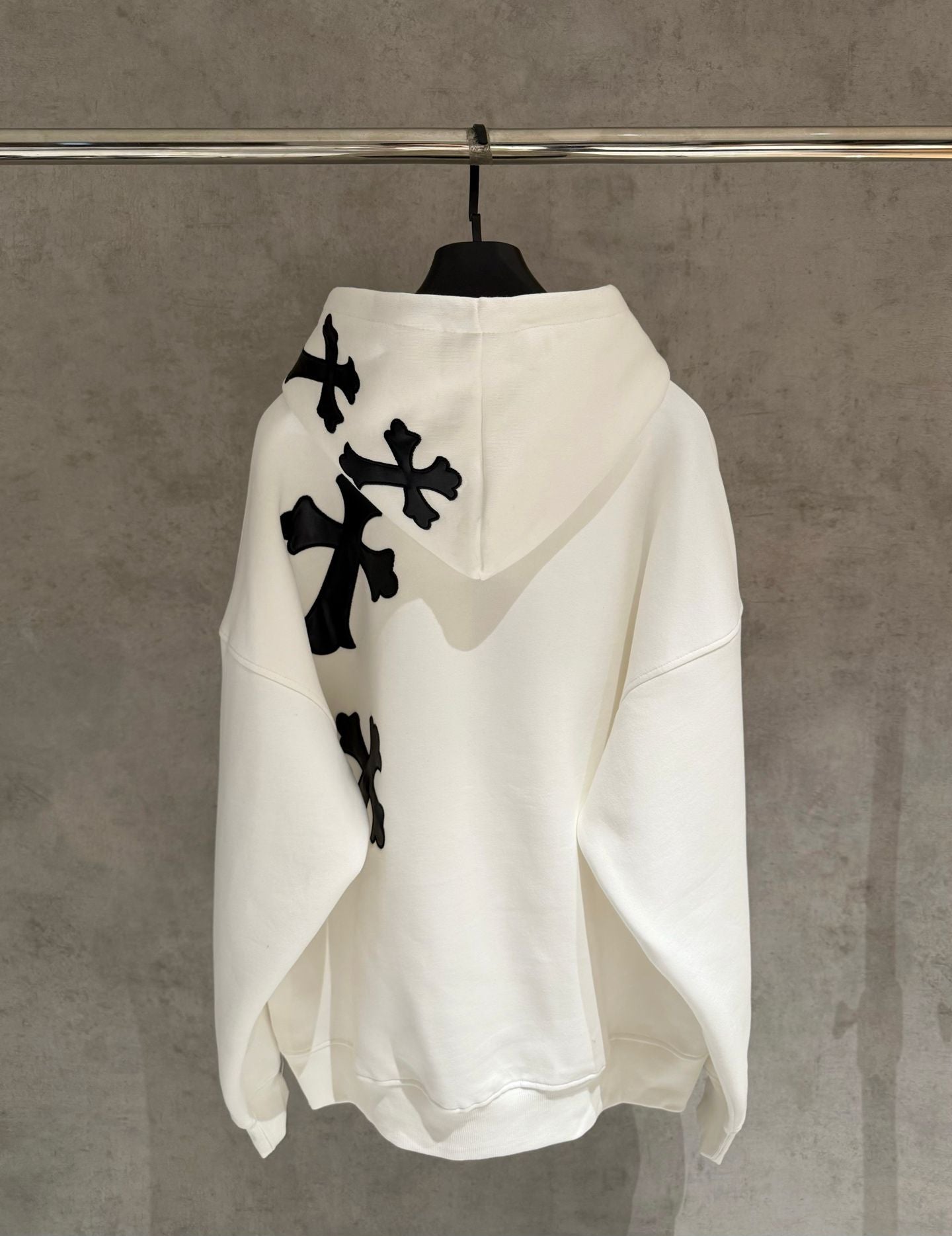 Leather Cross Oversized White Hoodie™