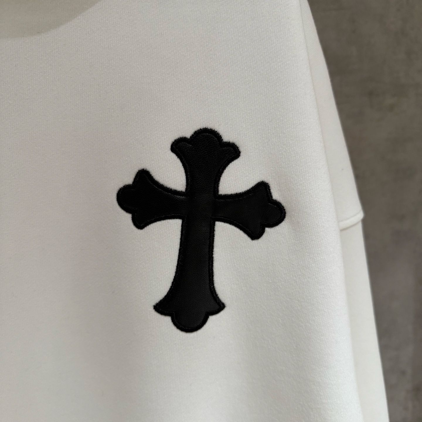 Leather Cross Oversized White Hoodie™