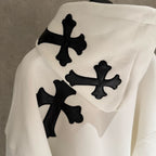 Leather Cross Oversized White Hoodie™