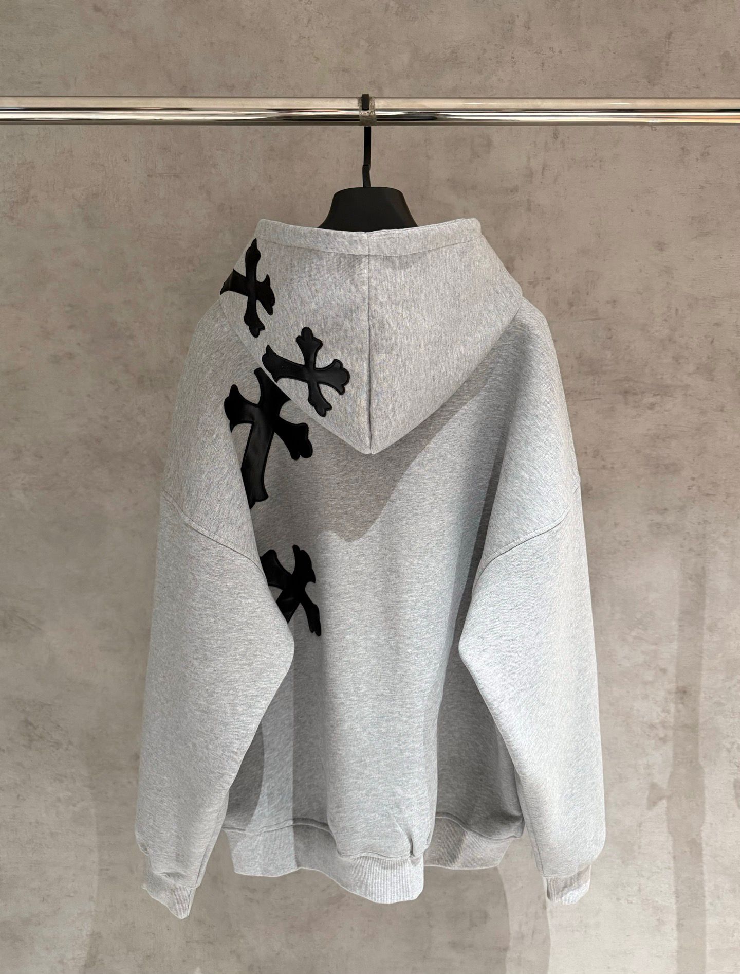 Leather Cross Oversized Grey Hoodie™