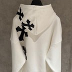 Leather Cross Oversized White Hoodie™