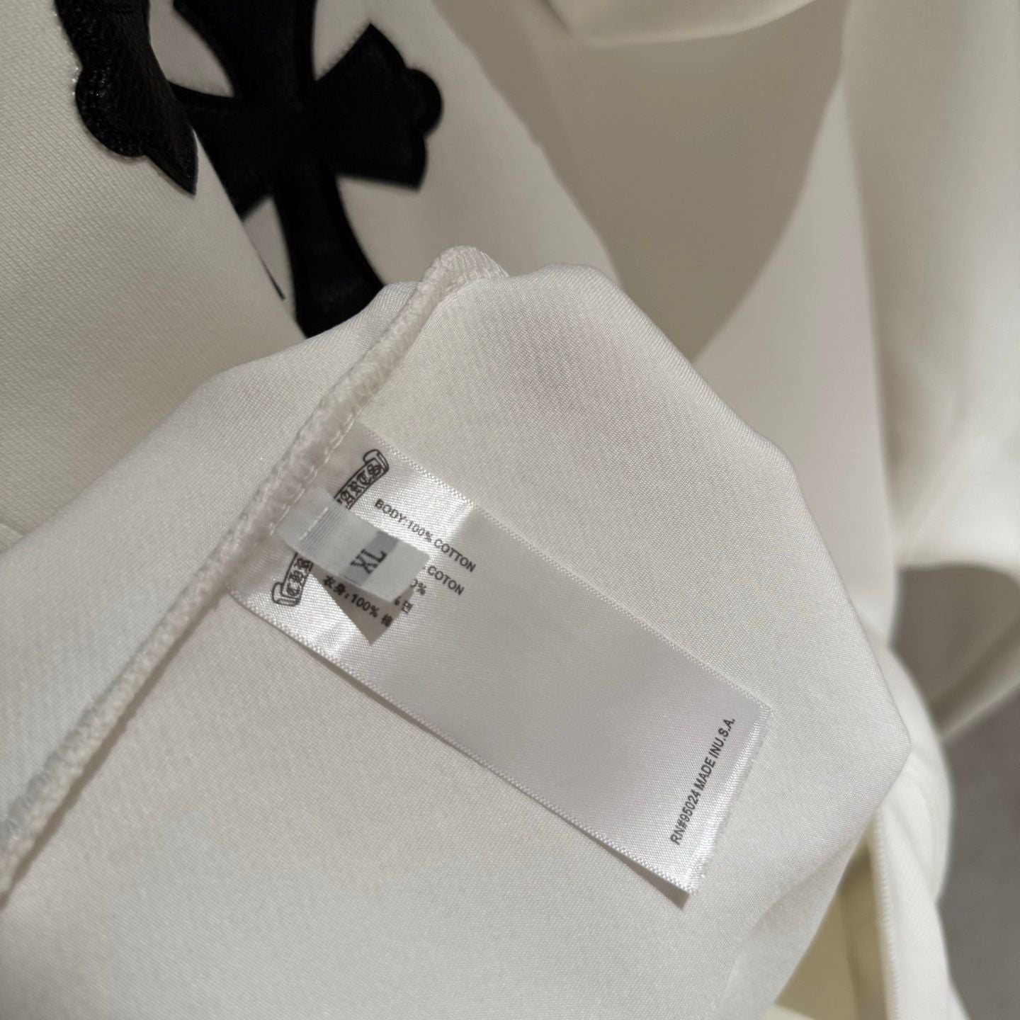 Leather Cross Patch Hood White Hoodie™