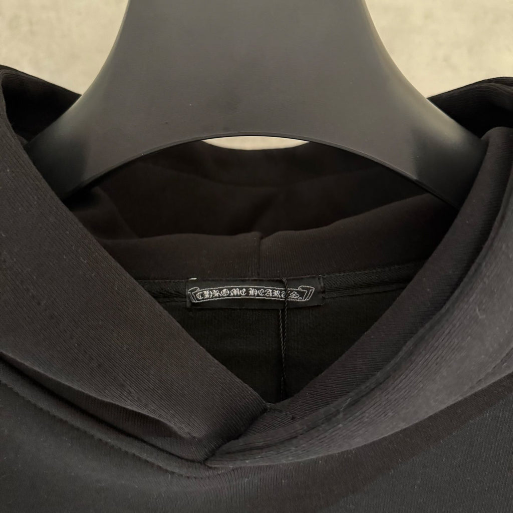 Leather Cross Patch Hood Black Hoodie™