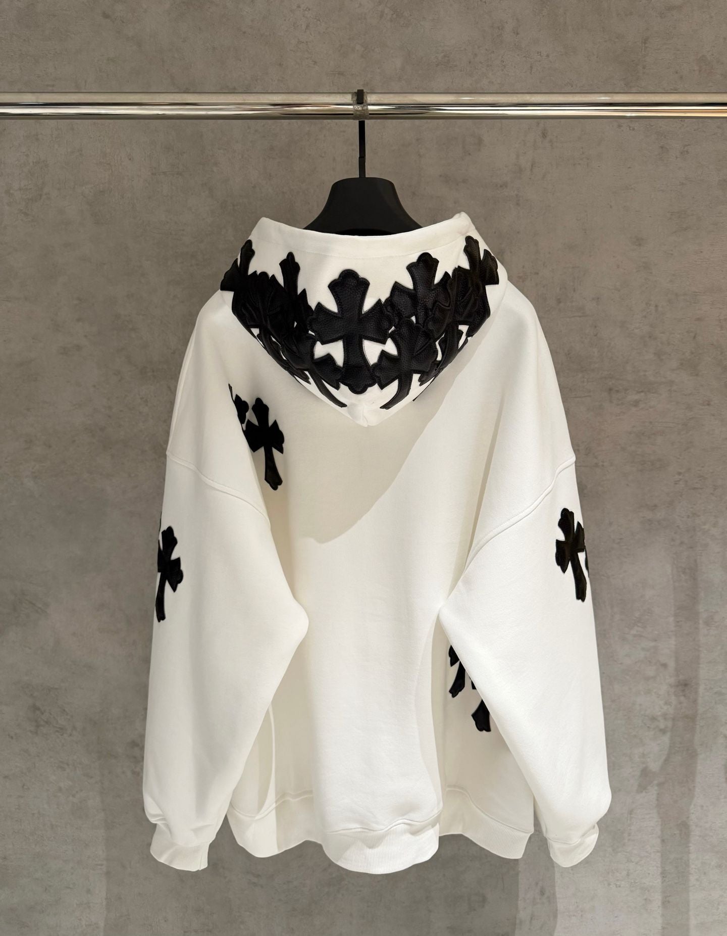 Leather Cross Patch Hood White Hoodie™