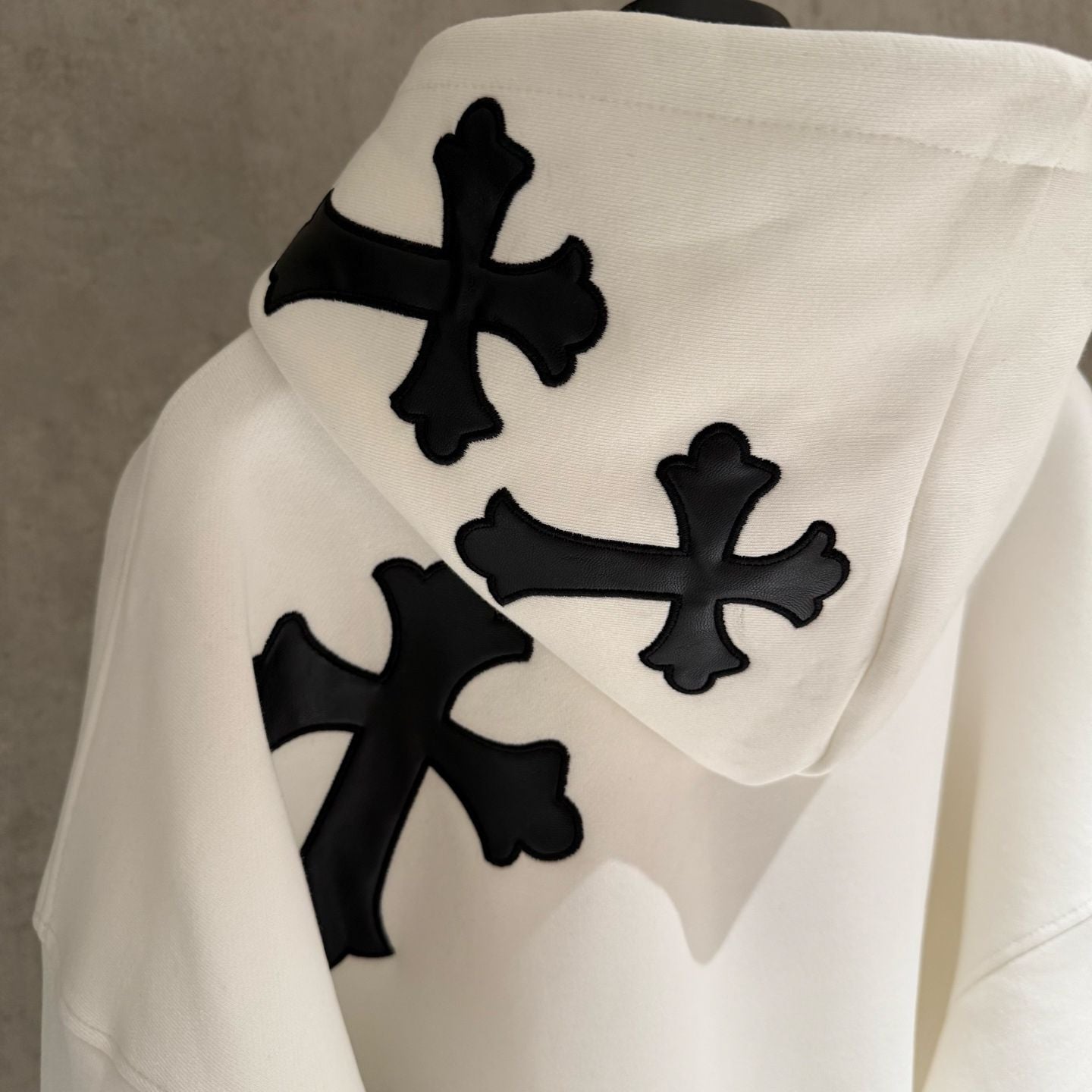 Leather Cross Patch Hood White Hoodie™