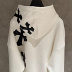 Leather Cross Patch Hood White Hoodie™