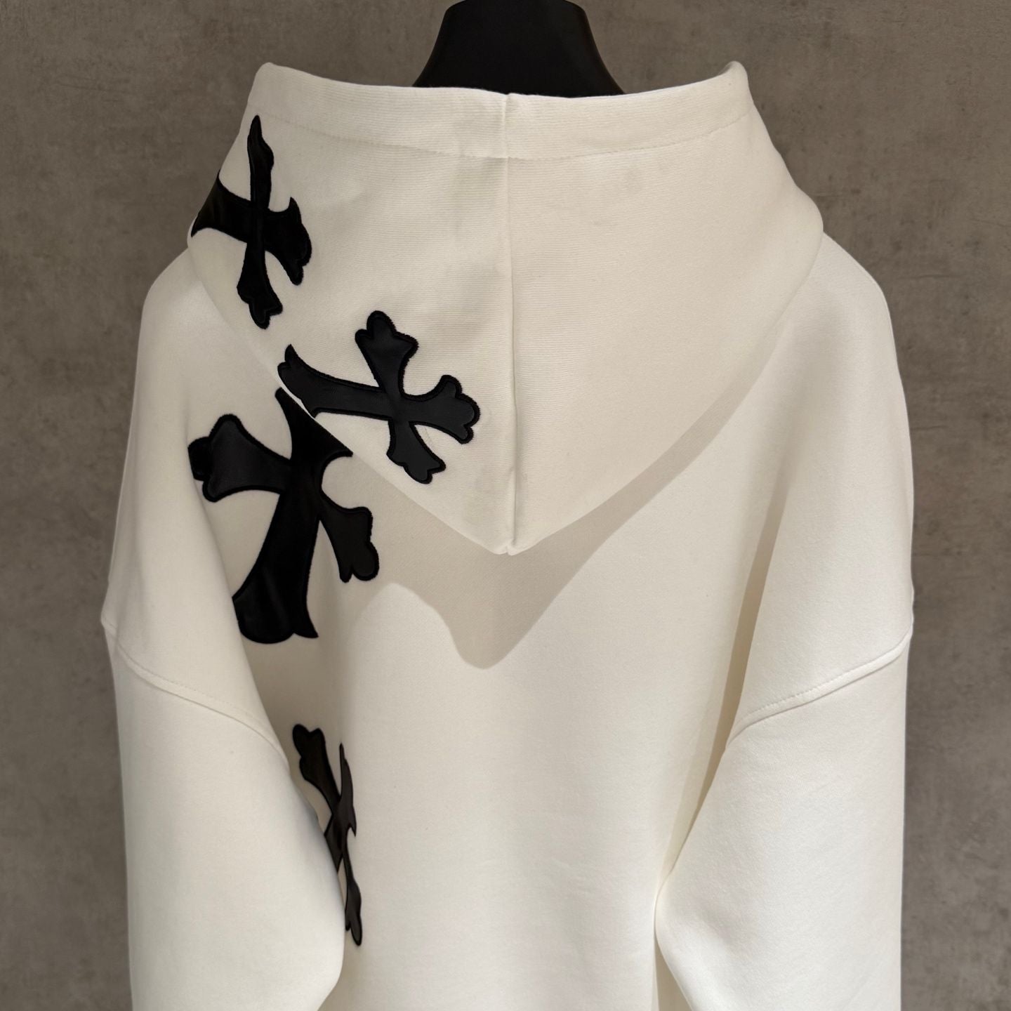 Leather Cross Patch Hood White Hoodie™