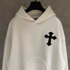 Leather Cross Patch Hood White Hoodie™