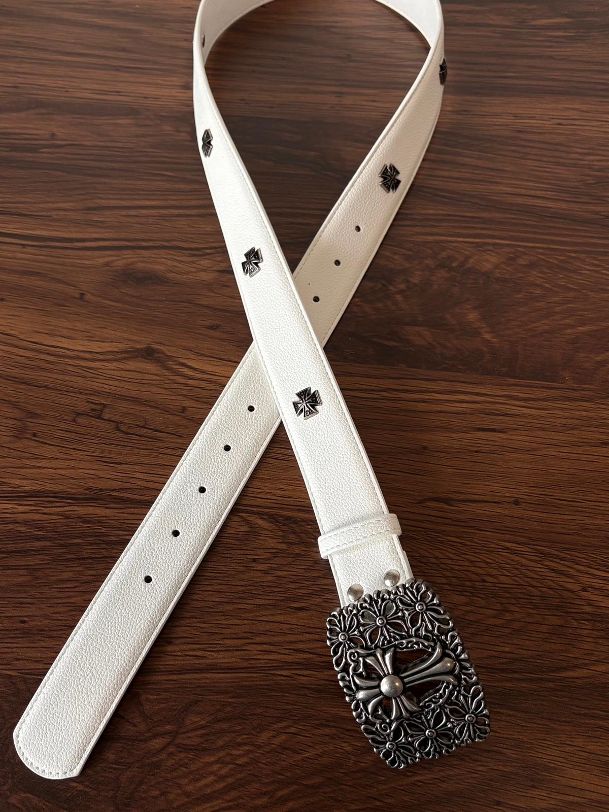 Miniature Crosses White Leather Belt™