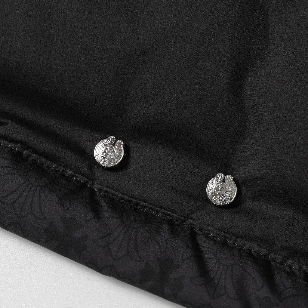 Flower Cross Pattern Black Puffer Jacket™