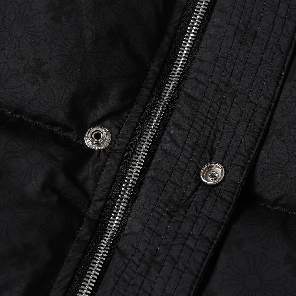 Flower Cross Pattern Black Puffer Jacket™