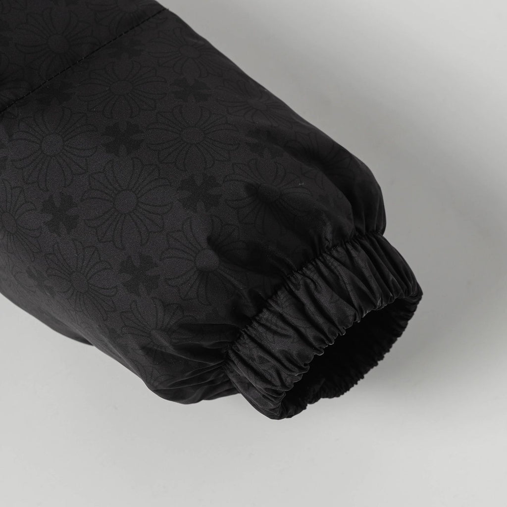 Flower Cross Pattern Black Puffer Jacket™