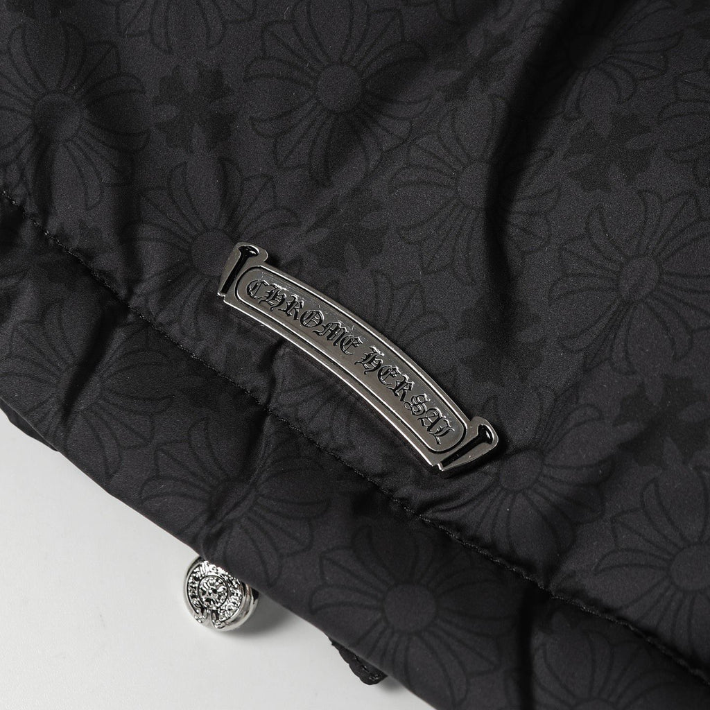 Flower Cross Pattern Black Puffer Jacket™