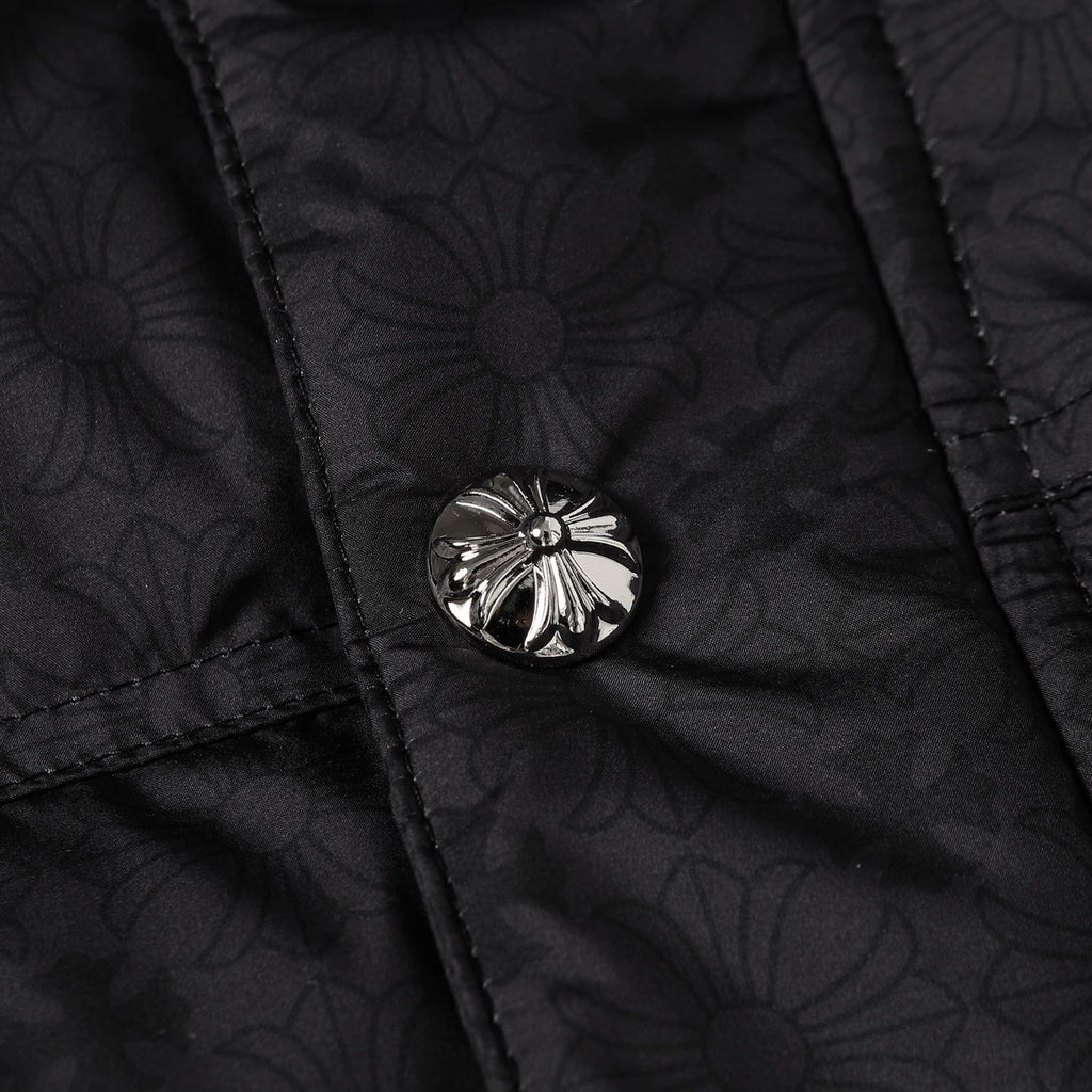 Flower Cross Pattern Black Puffer Jacket™