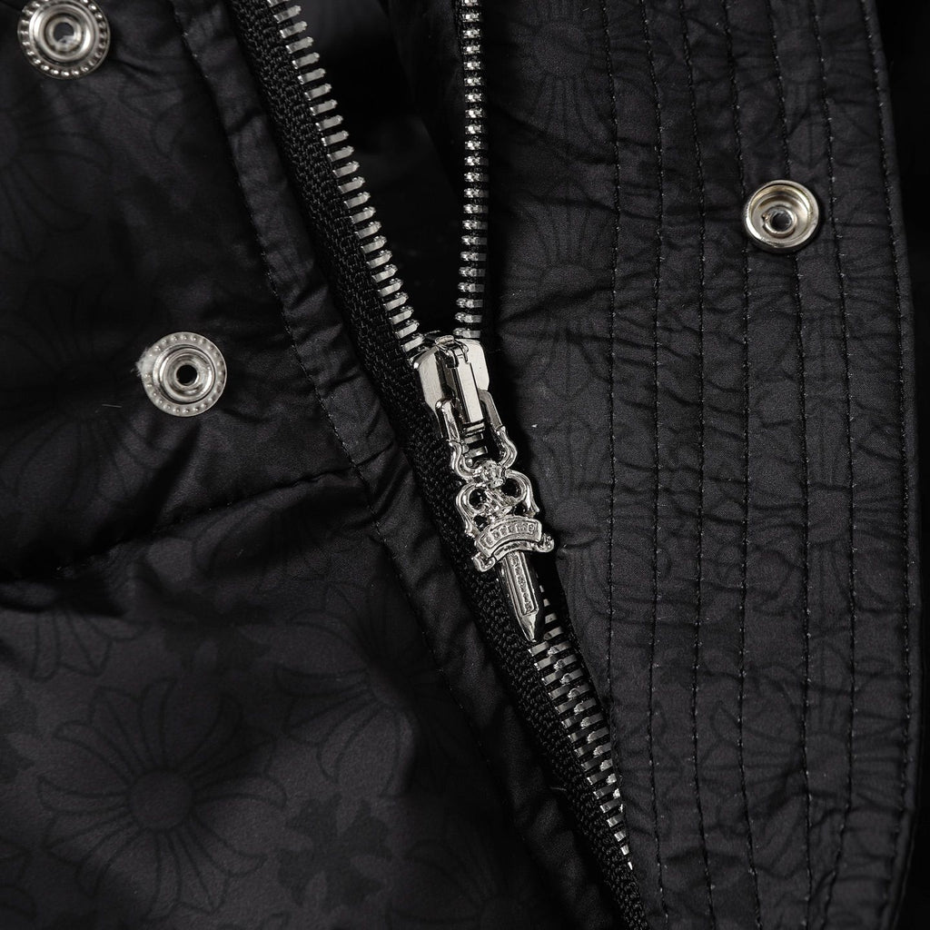 Flower Cross Pattern Black Puffer Jacket™