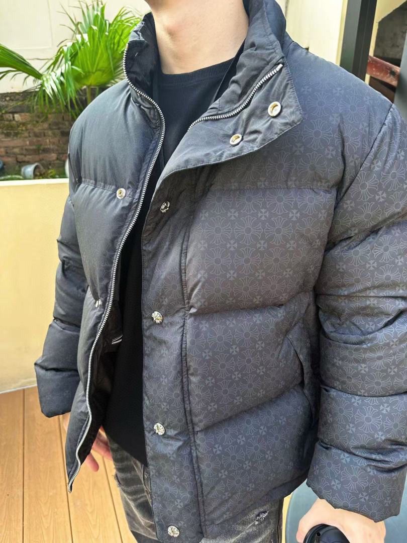Flower Cross Pattern Black Puffer Jacket™