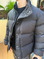 Flower Cross Pattern Black Puffer Jacket™