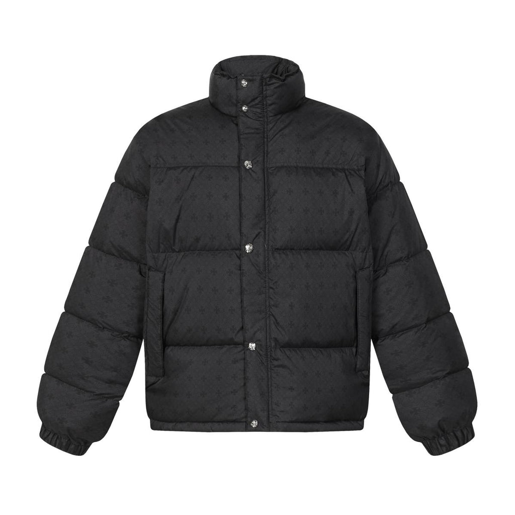 Flower Cross Pattern Black Puffer Jacket™