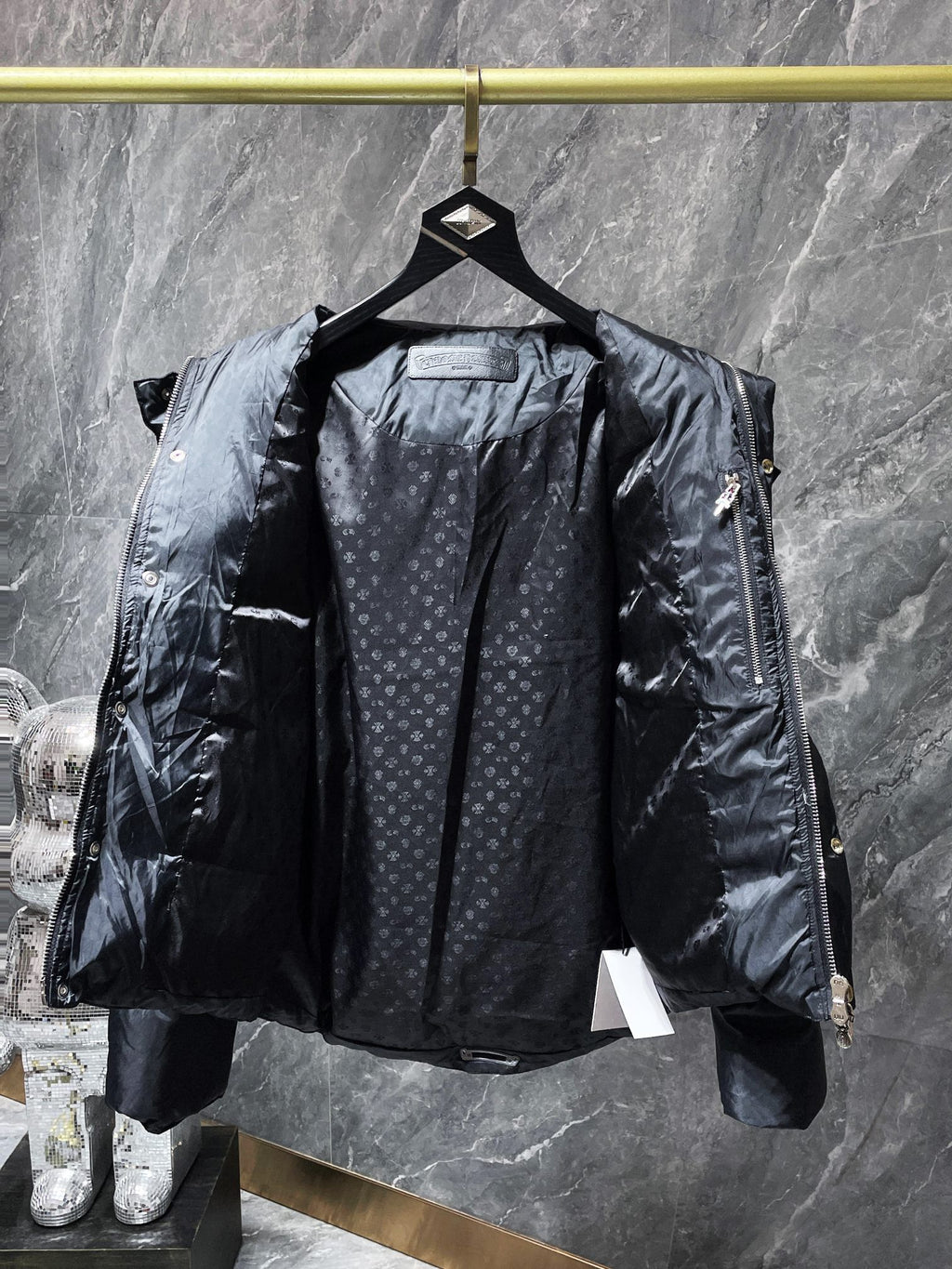 Flower Cross Pattern Black Puffer Down Jacket™