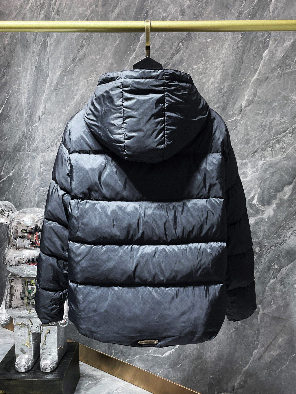 Flower Cross Pattern Black Puffer Down Jacket™