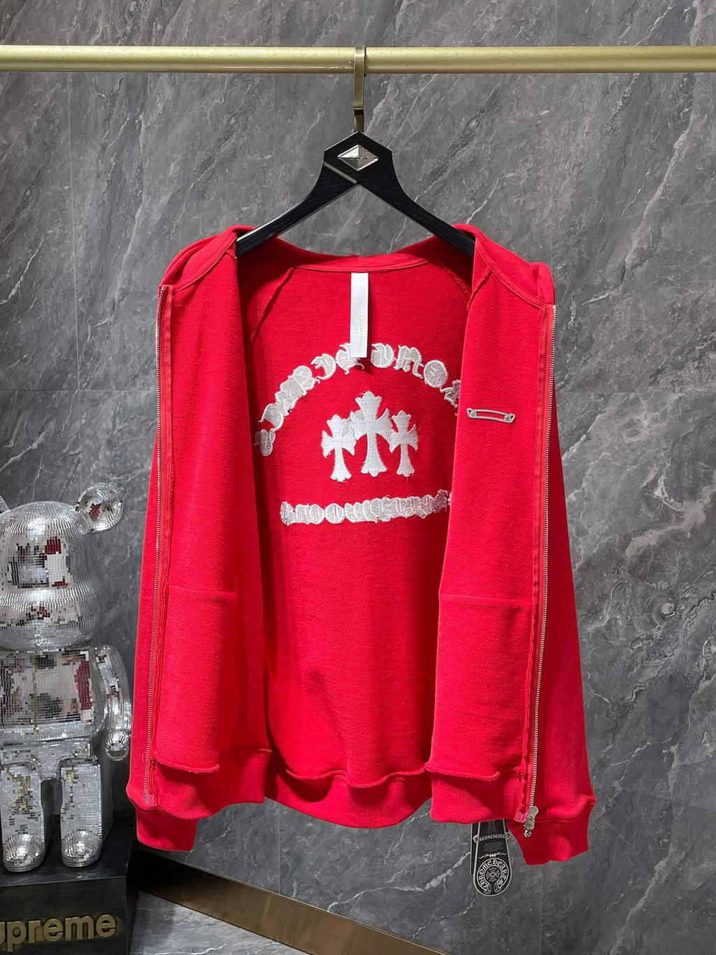 Hollywood White Triple Cross Red Full Zip Hoodie™