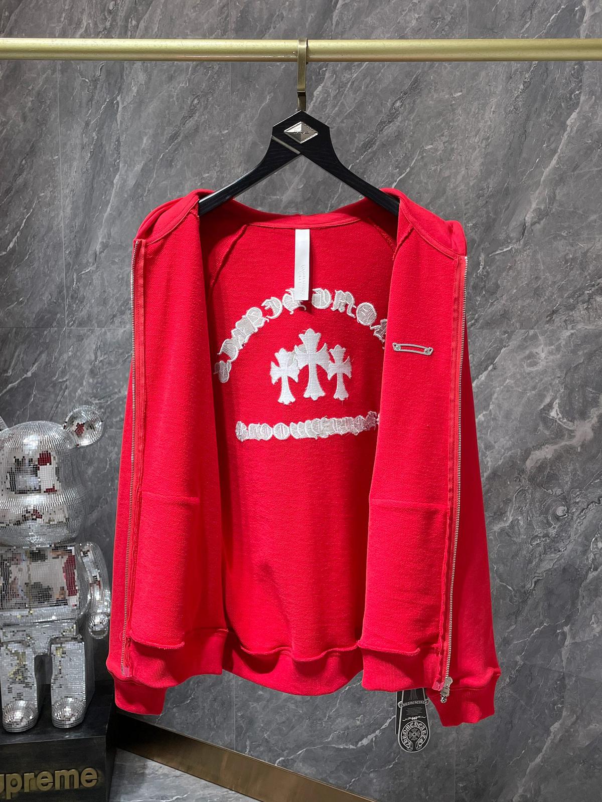 Hollywood White Triple Cross Red Full Zip Hoodie™
