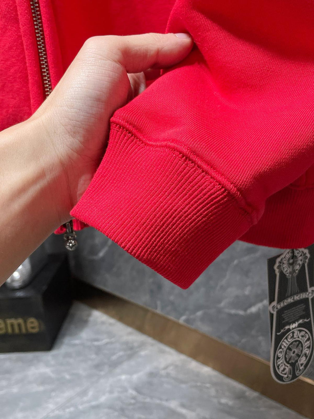 Hollywood White Triple Cross Red Full Zip Hoodie™